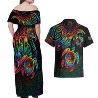 Hawaii Pride Couples Matching Off Shoulder Maxi Dress and Hawaiian Shirt Rainbow Swirls LT7 - Polynesian Pride