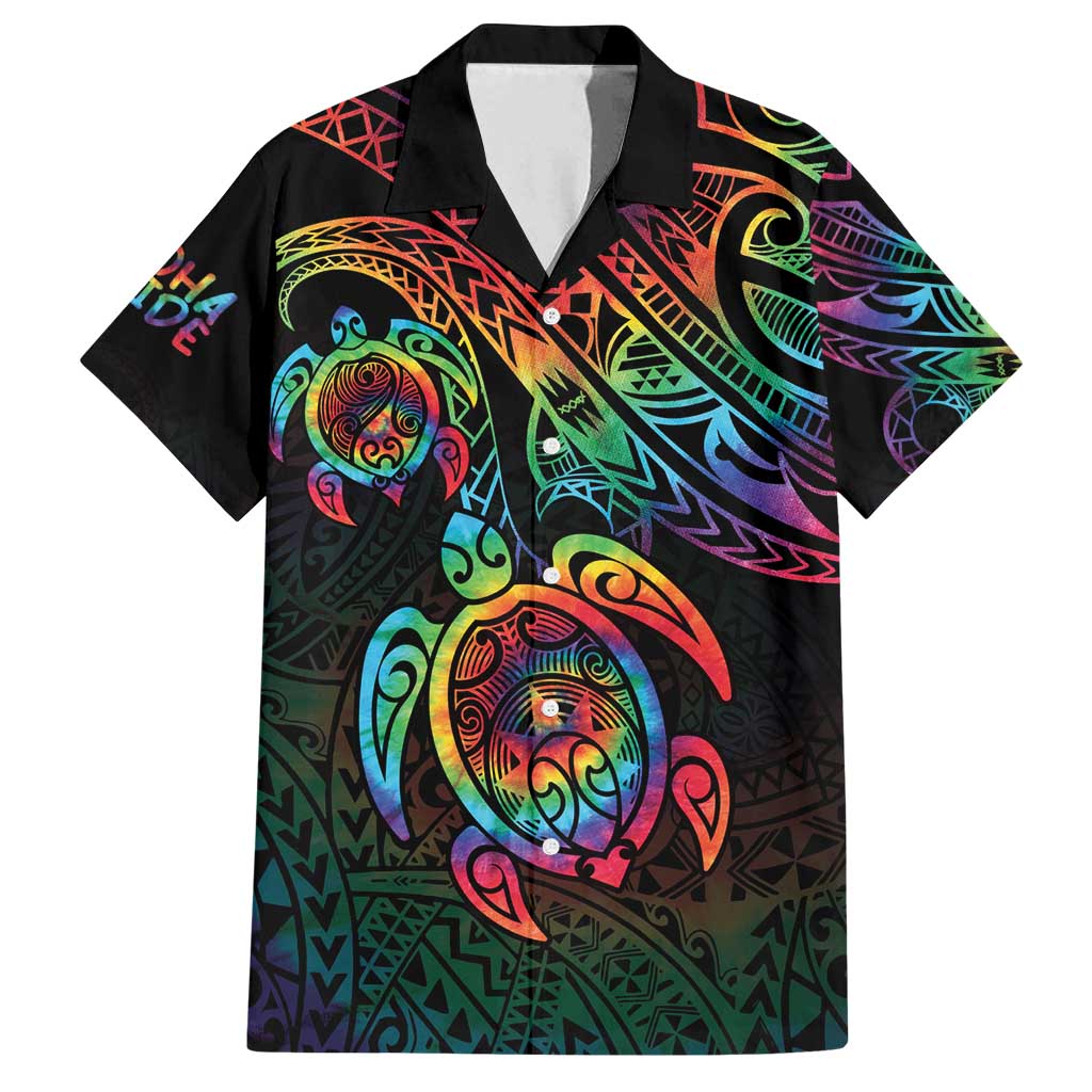 Hawaii Pride Family Matching Long Sleeve Bodycon Dress and Hawaiian Shirt Rainbow Swirls