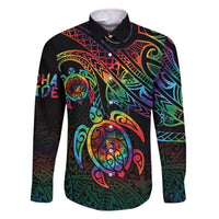 Hawaii Pride Family Matching Off The Shoulder Long Sleeve Dress and Hawaiian Shirt Rainbow Swirls