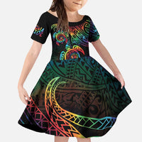 Hawaii Pride Family Matching Short Sleeve Bodycon Dress and Hawaiian Shirt Rainbow Swirls