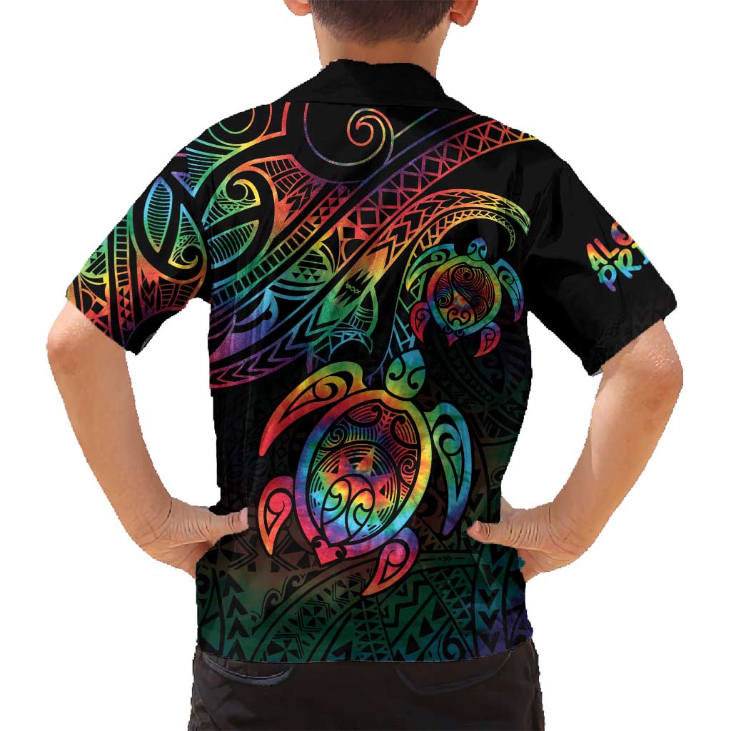Hawaii Pride Family Matching Tank Maxi Dress and Hawaiian Shirt Rainbow Swirls
