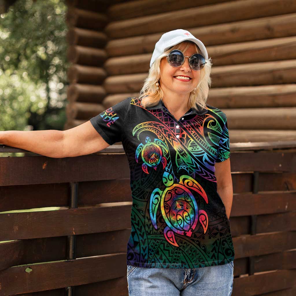 Hawaii Pride Women Polo Shirt Rainbow Swirls