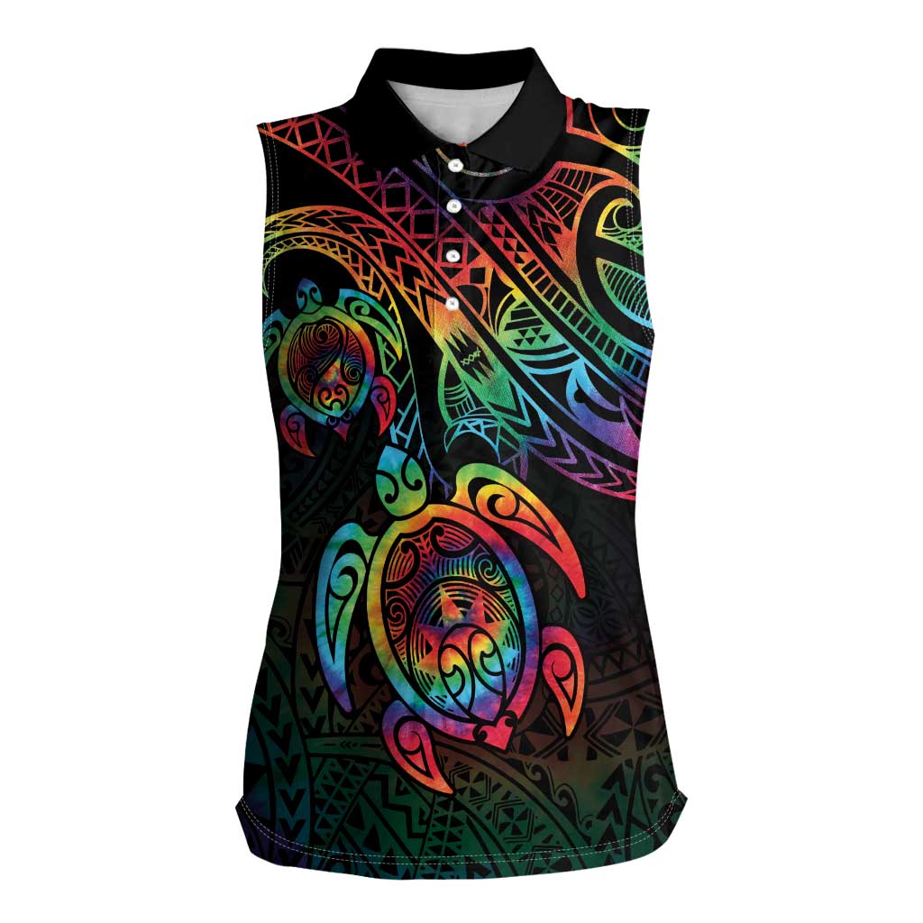 Hawaii Pride Women Sleeveless Polo Shirt Rainbow Swirls