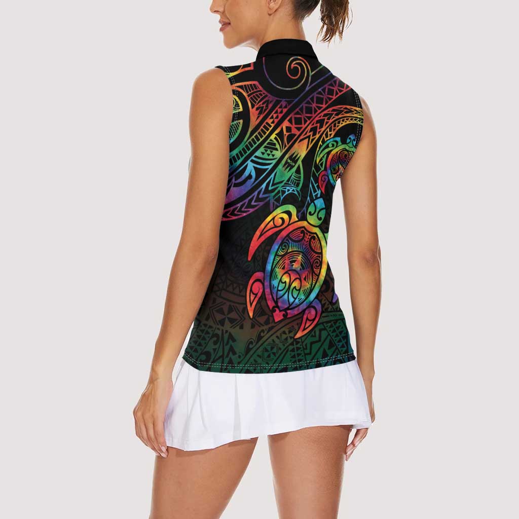 Hawaii Pride Women Sleeveless Polo Shirt Rainbow Swirls