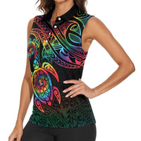 Hawaii Pride Women Sleeveless Polo Shirt Rainbow Swirls