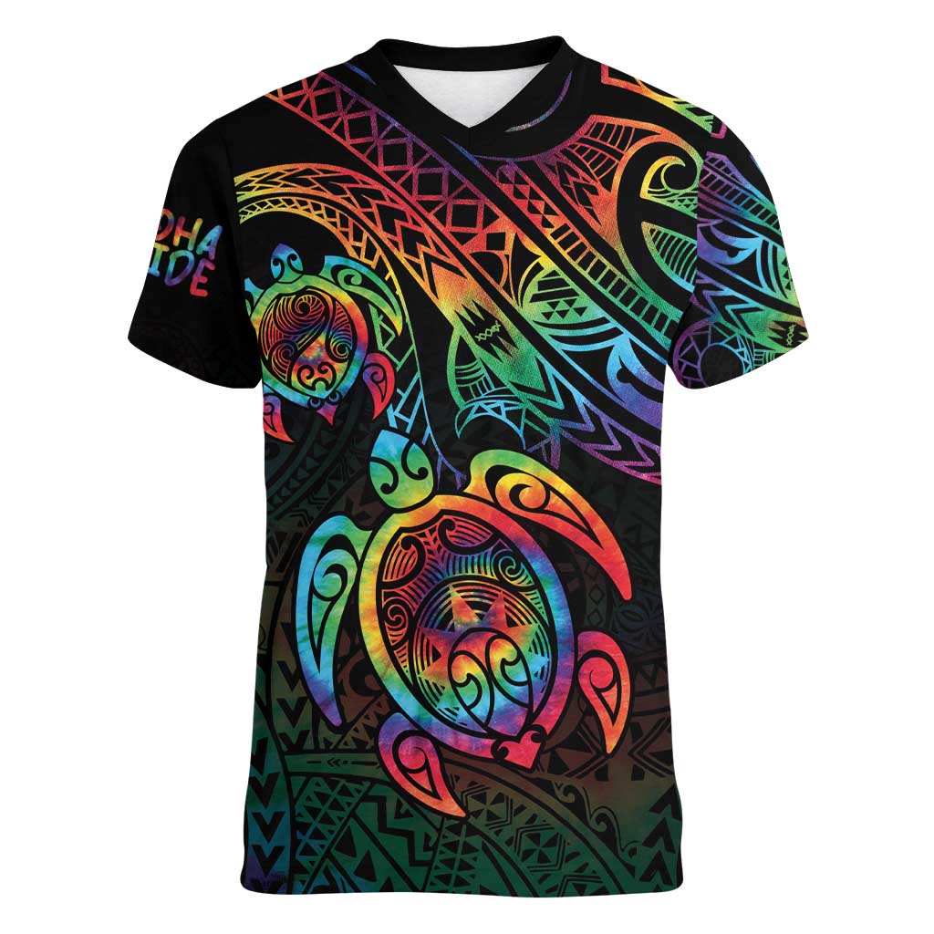 Hawaii Pride Women V-Neck T-Shirt Rainbow Swirls