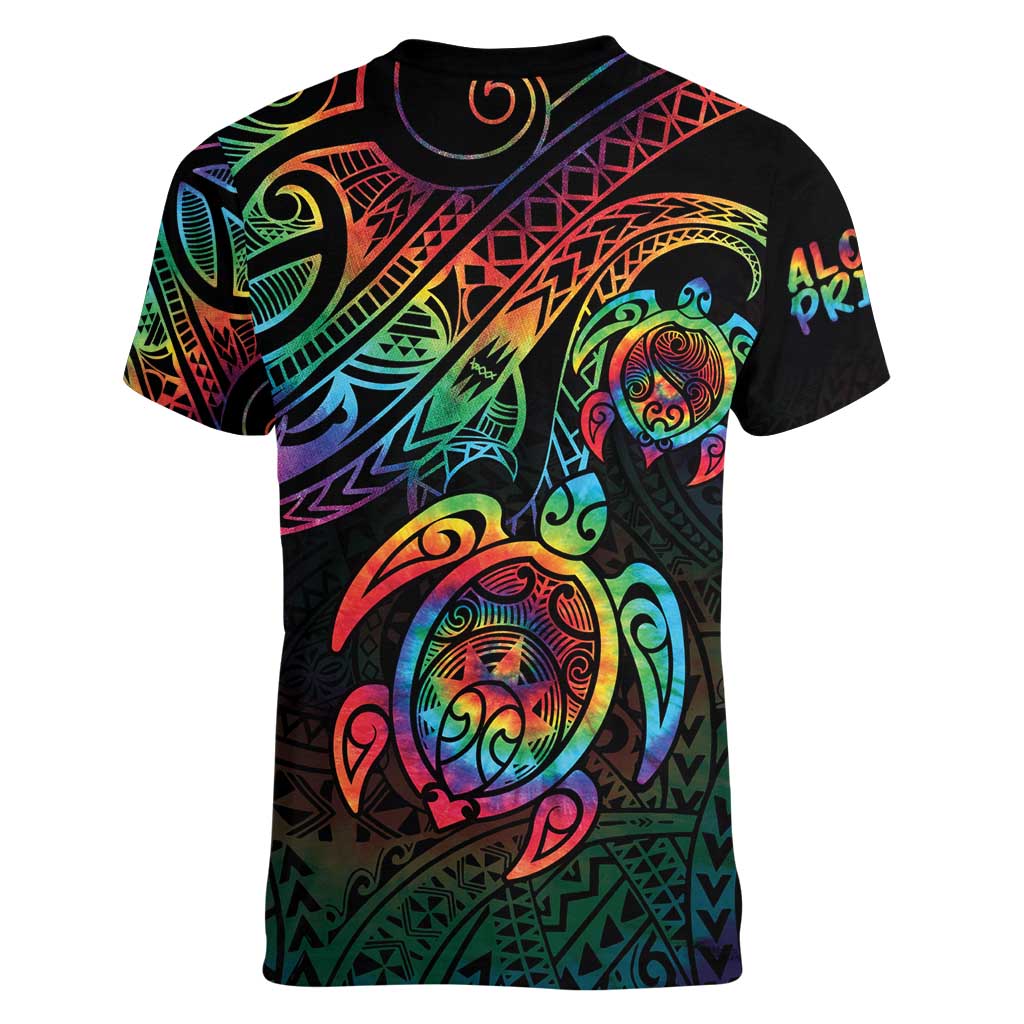 Hawaii Pride Women V-Neck T-Shirt Rainbow Swirls
