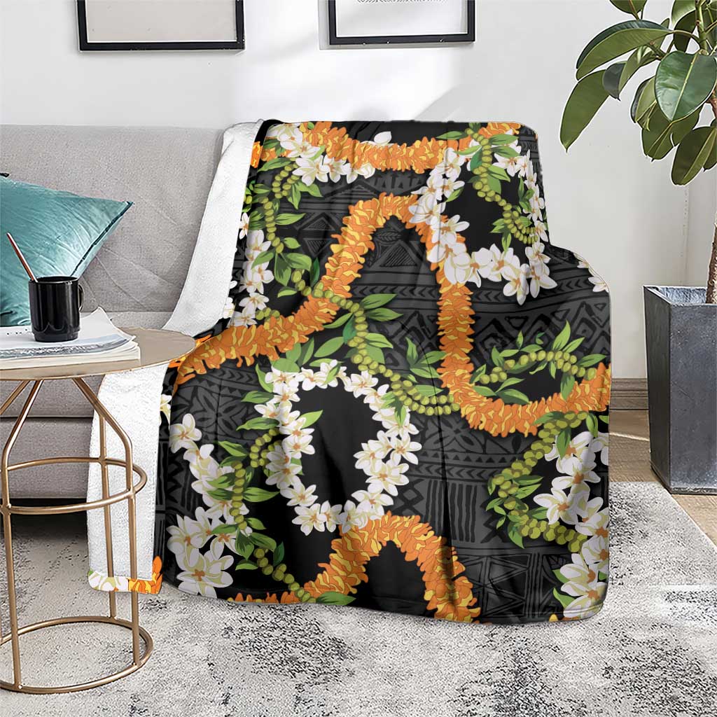 Aloha Festive Hawaii Blanket Mokihana - Maile and Ilima on Black - Polynesian Pride