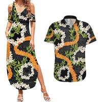 Aloha Festive Hawaii Couples Matching Summer Maxi Dress and Hawaiian Shirt Mokihana - Maile and Ilima on Black LT7 Black - Polynesian Pride