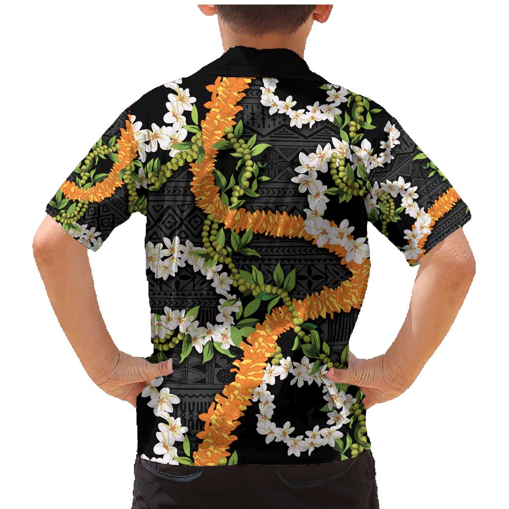 Aloha Festive Hawaii Family Matching Mermaid Dress and Hawaiian Shirt Mokihana - Maile and Ilima on Black LT7 - Polynesian Pride