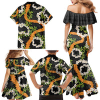 Aloha Festive Hawaii Family Matching Mermaid Dress and Hawaiian Shirt Mokihana - Maile and Ilima on Black LT7 - Polynesian Pride