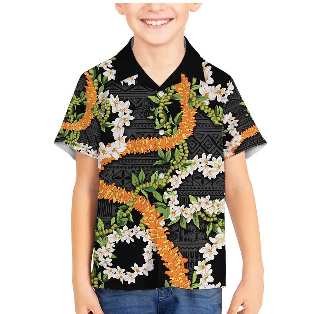 Aloha Festive Hawaii Family Matching Mermaid Dress and Hawaiian Shirt Mokihana - Maile and Ilima on Black LT7 Son's Shirt Black - Polynesian Pride