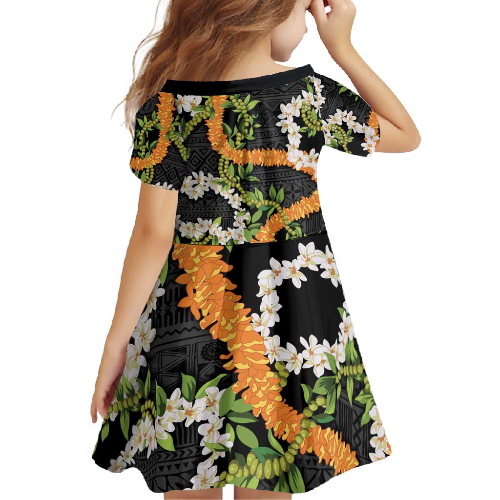 Aloha Festive Hawaii Family Matching Off Shoulder Maxi Dress and Hawaiian Shirt Mokihana - Maile and Ilima on Black LT7 - Polynesian Pride