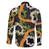 Aloha Festive Hawaii Family Matching Off Shoulder Maxi Dress and Hawaiian Shirt Mokihana - Maile and Ilima on Black LT7 - Polynesian Pride