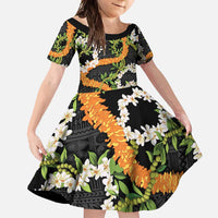 Aloha Festive Hawaii Family Matching Summer Maxi Dress and Hawaiian Shirt Mokihana - Maile and Ilima on Black LT7 Daughter's Dress Black - Polynesian Pride