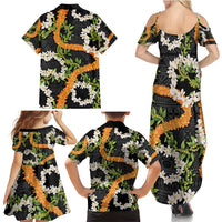 Aloha Festive Hawaii Family Matching Summer Maxi Dress and Hawaiian Shirt Mokihana - Maile and Ilima on Black LT7 - Polynesian Pride