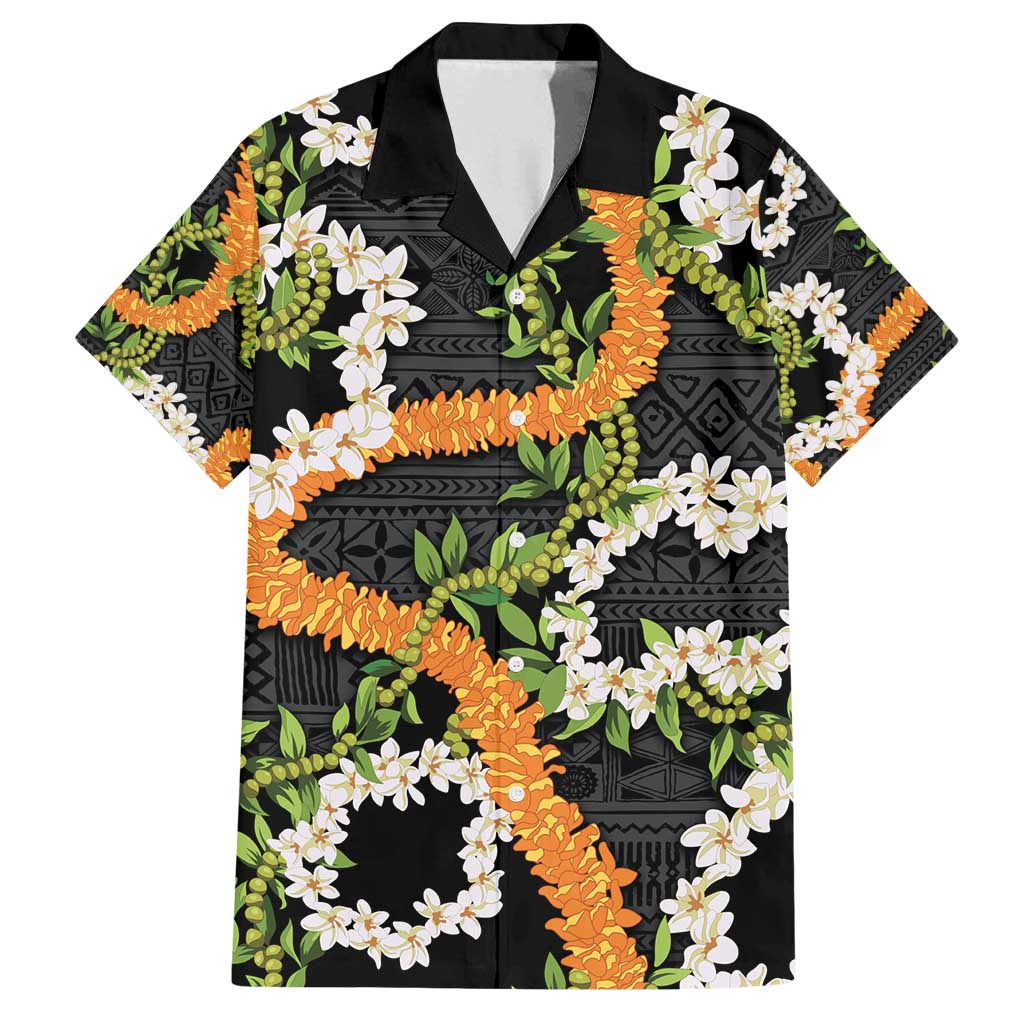 Aloha Festive Hawaii Family Matching Summer Maxi Dress and Hawaiian Shirt Mokihana - Maile and Ilima on Black LT7 Dad's Shirt - Short Sleeve Black - Polynesian Pride