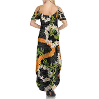 Aloha Festive Hawaii Family Matching Summer Maxi Dress and Hawaiian Shirt Mokihana - Maile and Ilima on Black LT7 - Polynesian Pride