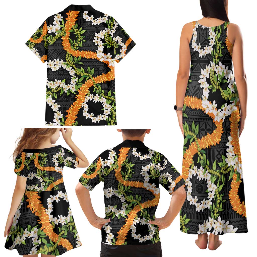 Aloha Festive Hawaii Family Matching Tank Maxi Dress and Hawaiian Shirt Mokihana - Maile and Ilima on Black LT7 - Polynesian Pride