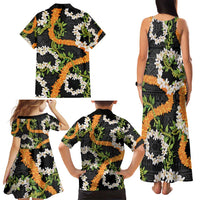 Aloha Festive Hawaii Family Matching Tank Maxi Dress and Hawaiian Shirt Mokihana - Maile and Ilima on Black LT7 - Polynesian Pride