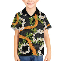 Aloha Festive Hawaii Family Matching Tank Maxi Dress and Hawaiian Shirt Mokihana - Maile and Ilima on Black LT7 Son's Shirt Black - Polynesian Pride