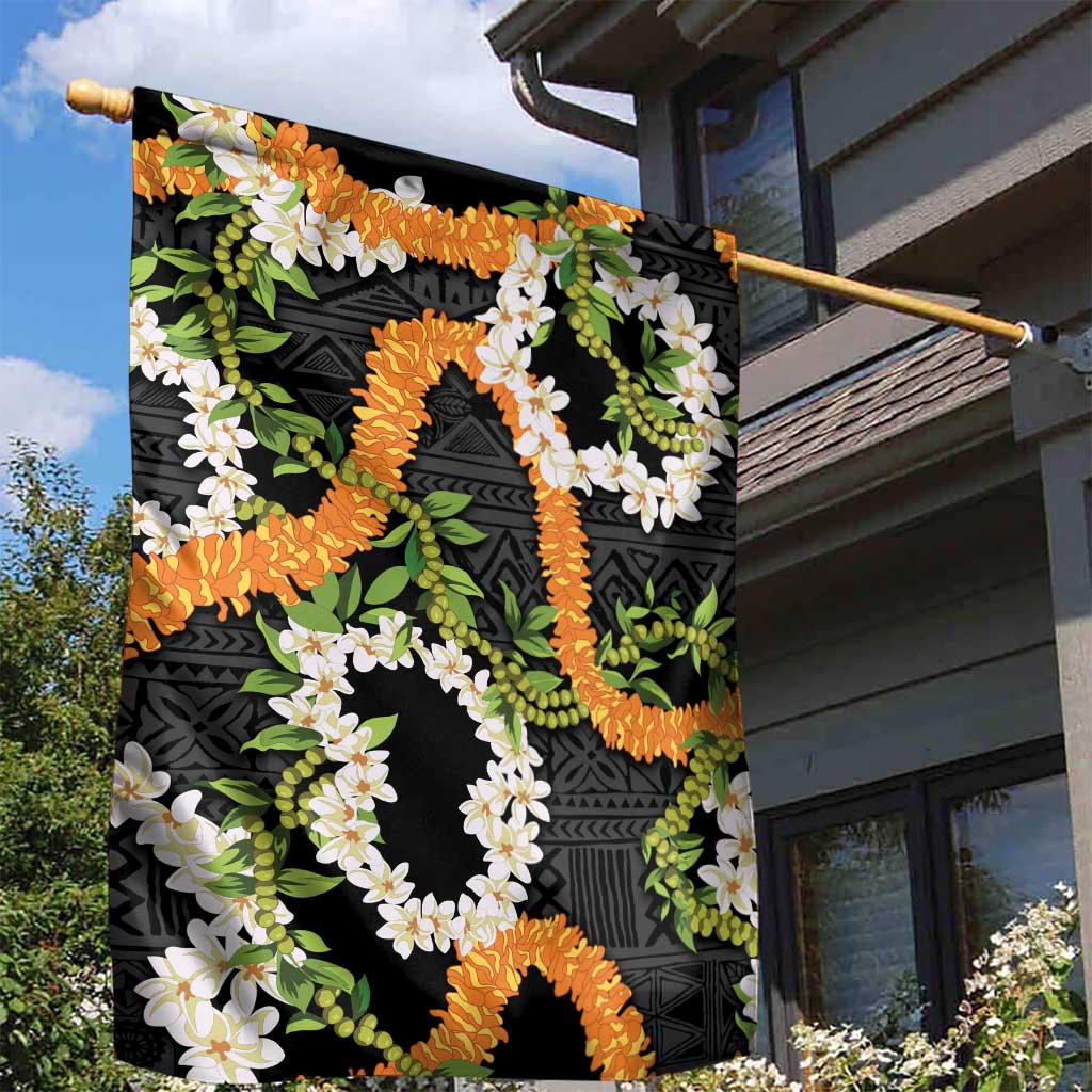 Aloha Festive Hawaii Garden Flag Mokihana - Maile and Ilima on Black LT7 - Polynesian Pride