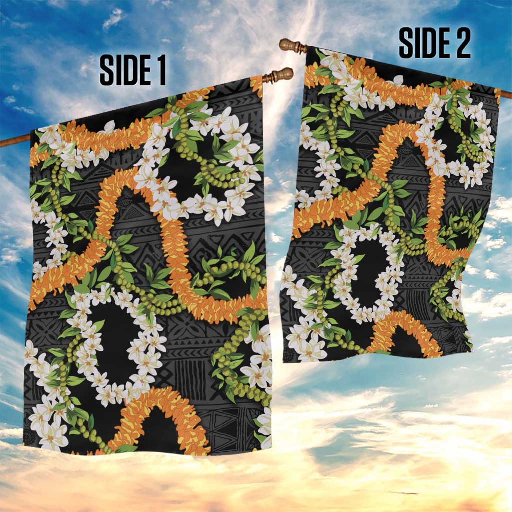 Aloha Festive Hawaii Garden Flag Mokihana - Maile and Ilima on Black LT7 - Polynesian Pride