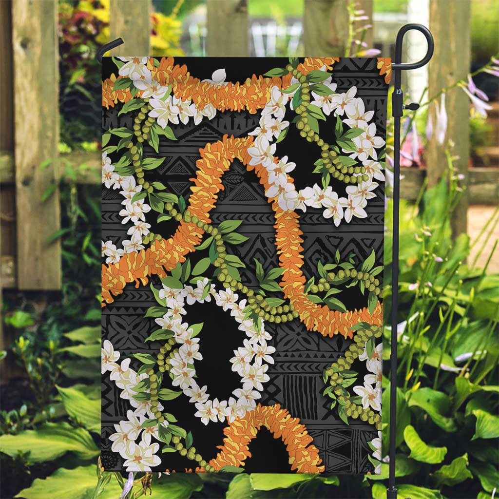 Aloha Festive Hawaii Garden Flag Mokihana - Maile and Ilima on Black LT7 Garden Flag Black - Polynesian Pride