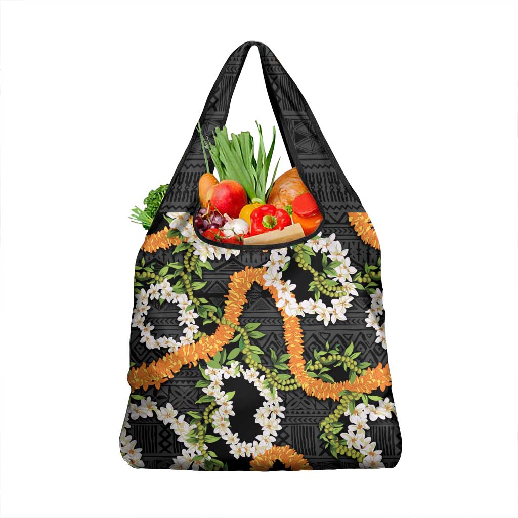 Aloha Festive Hawaii Grocery Bag Mokihana - Maile and Ilima on Black - Polynesian Pride