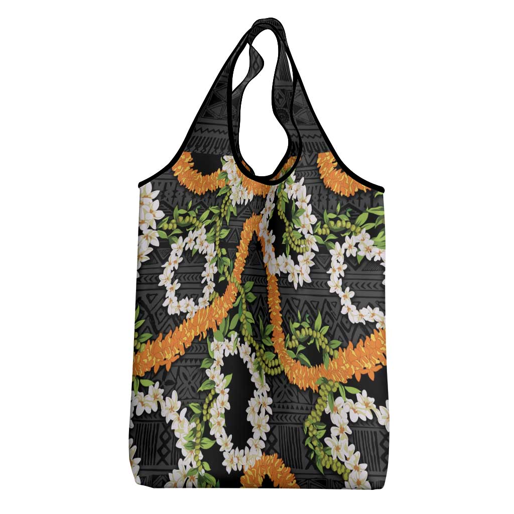 Aloha Festive Hawaii Grocery Bag Mokihana - Maile and Ilima on Black - Polynesian Pride