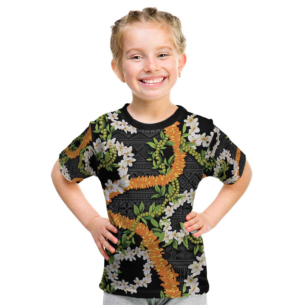 Aloha Festive Hawaii Kid T Shirt Mokihana - Maile and Ilima on Black LT7 Black - Polynesian Pride