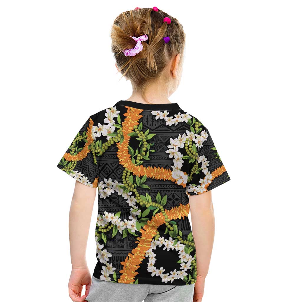 Aloha Festive Hawaii Kid T Shirt Mokihana - Maile and Ilima on Black LT7 - Polynesian Pride