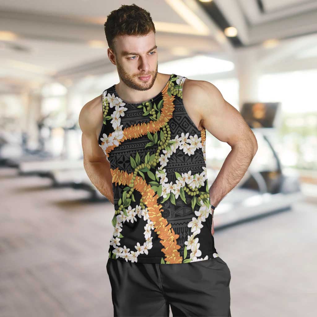 Aloha Festive Hawaii Men Tank Top Mokihana - Maile and Ilima on Black - Polynesian Pride