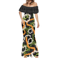 Aloha Festive Hawaii Mermaid Dress Mokihana - Maile and Ilima on Black - Polynesian Pride