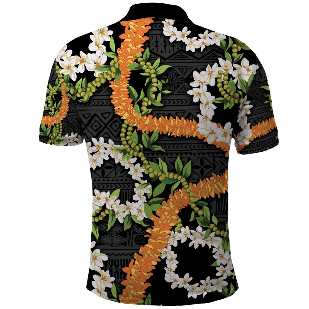 Aloha Festive Hawaii Polo Shirt Mokihana - Maile and Ilima on Black - Polynesian Pride