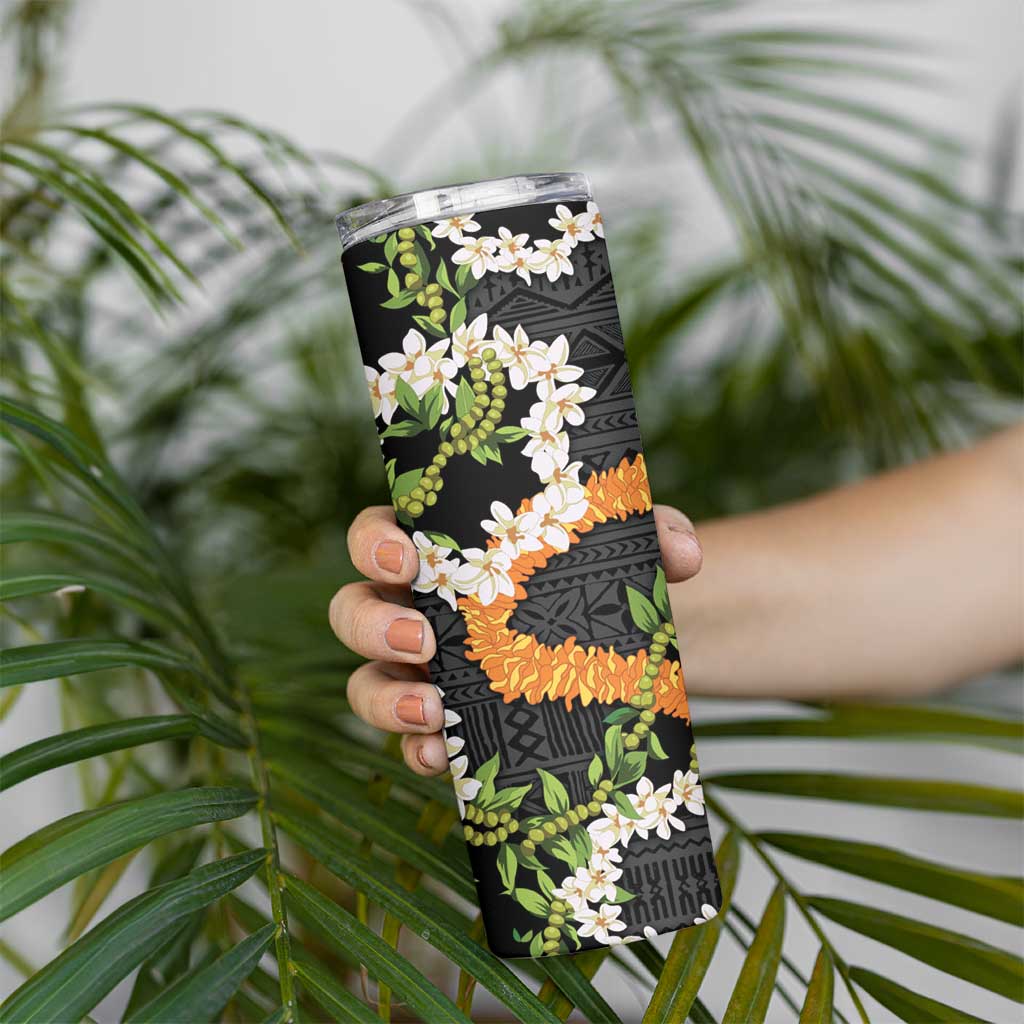 Aloha Festive Hawaii Skinny Tumbler Mokihana - Maile and Ilima on Black - Polynesian Pride