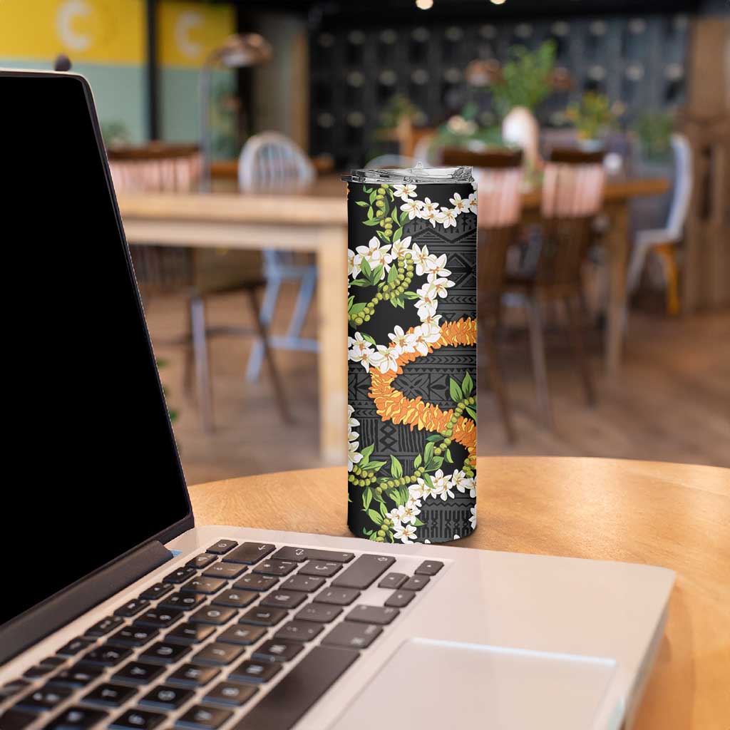 Aloha Festive Hawaii Skinny Tumbler Mokihana - Maile and Ilima on Black - Polynesian Pride