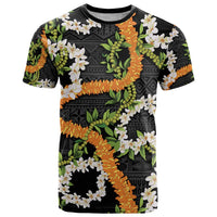 Aloha Festive Hawaii T Shirt Mokihana - Maile and Ilima on Black LT7 Black - Polynesian Pride