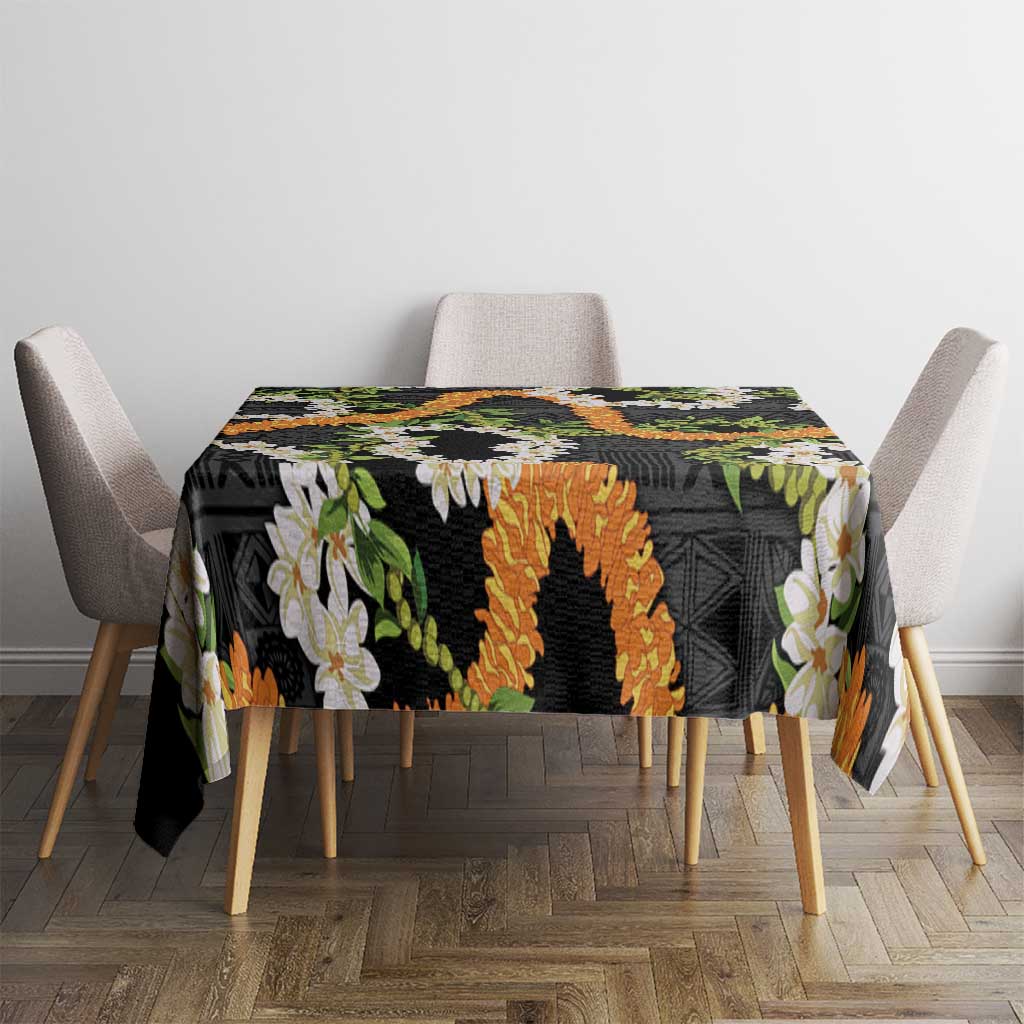 Aloha Festive Hawaii Tablecloth Mokihana - Maile and Ilima on Black - Polynesian Pride