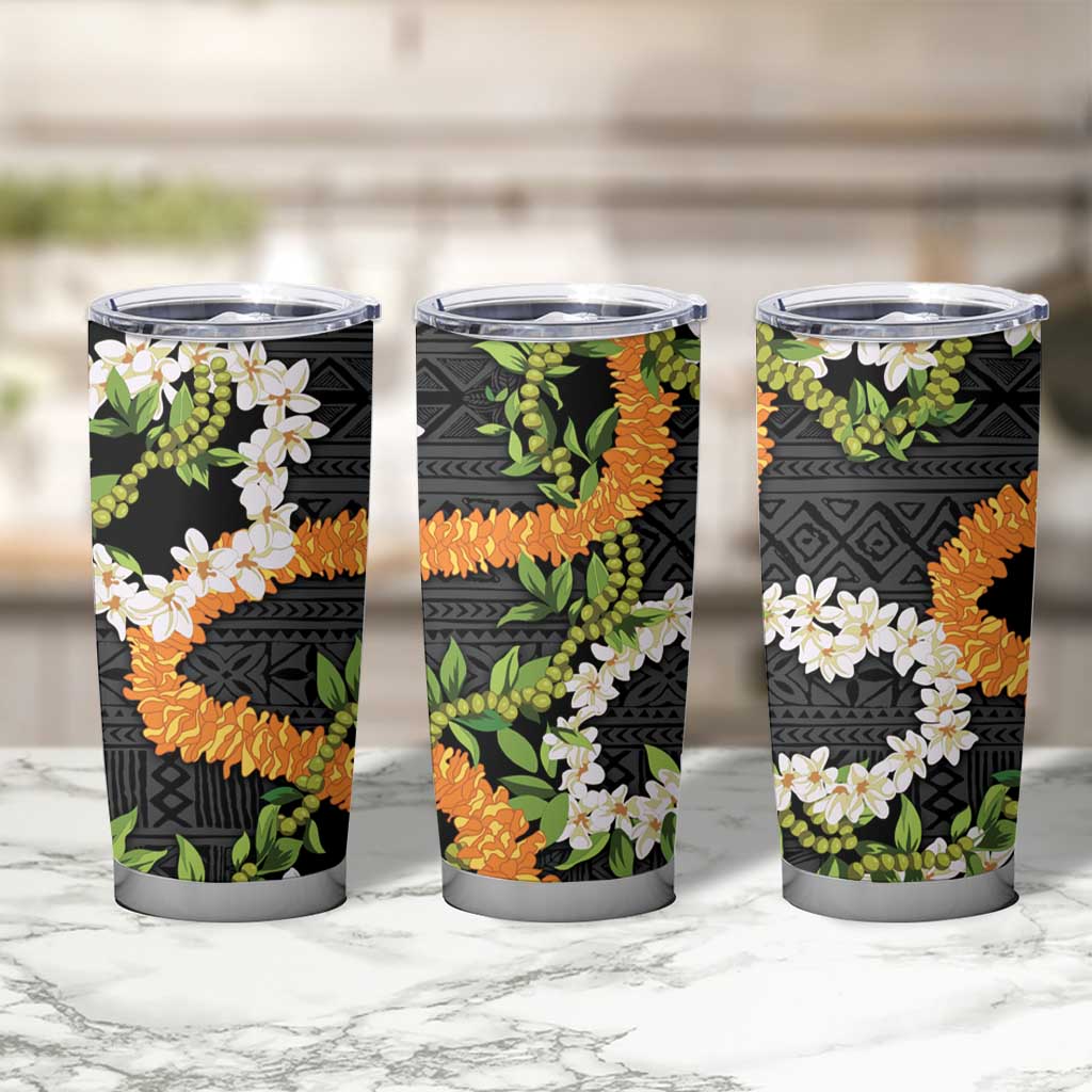 Aloha Festive Hawaii Tumbler Cup Mokihana - Maile and Ilima on Black - Polynesian Pride