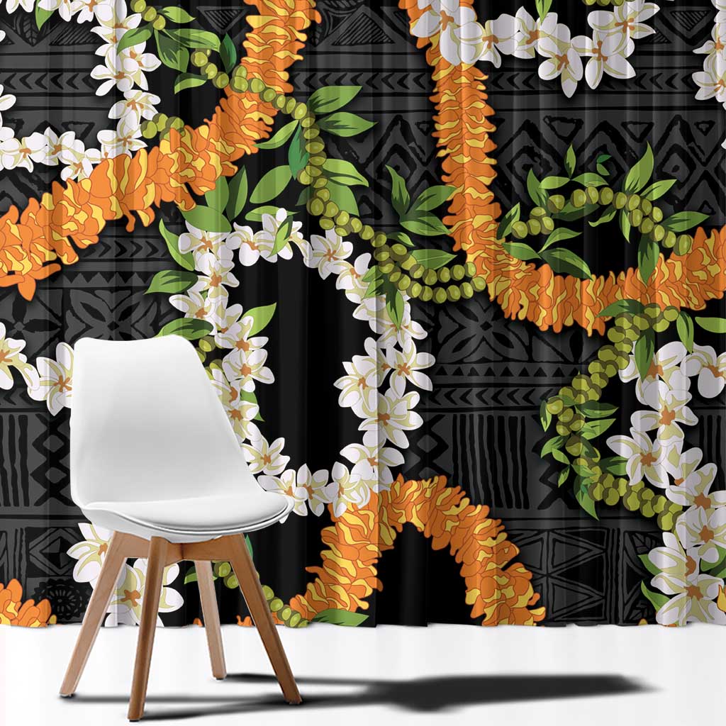 Aloha Festive Hawaii Window Curtain Mokihana - Maile and Ilima on Black - Polynesian Pride