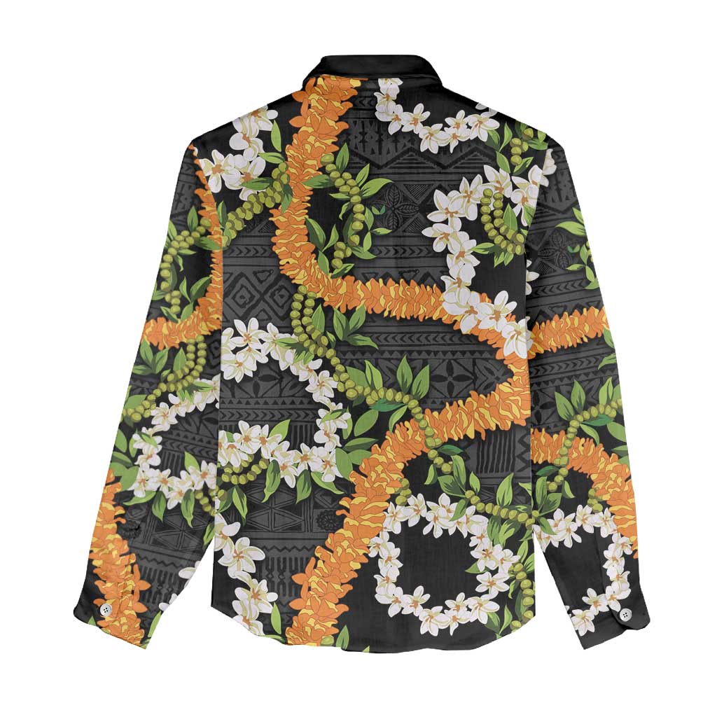 Aloha Festive Hawaii Women Casual Shirt Mokihana - Maile and Ilima on Black - Polynesian Pride