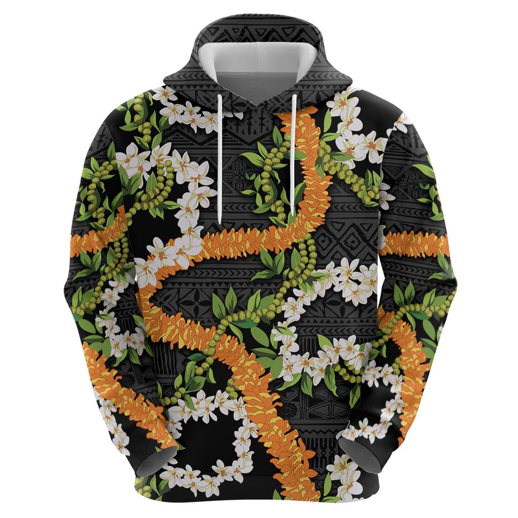 Aloha Festive Hawaii Zip Hoodie Mokihana - Maile and Ilima on Black - Polynesian Pride