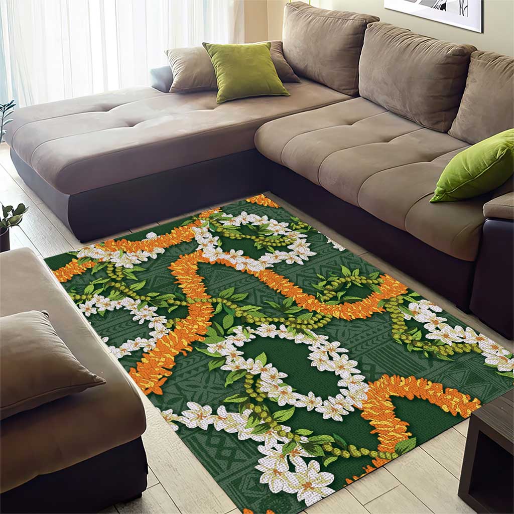 Aloha Festive Hawaii Area Rug Mokihana - Maile and Ilima on Forest Green LT7 - Polynesian Pride
