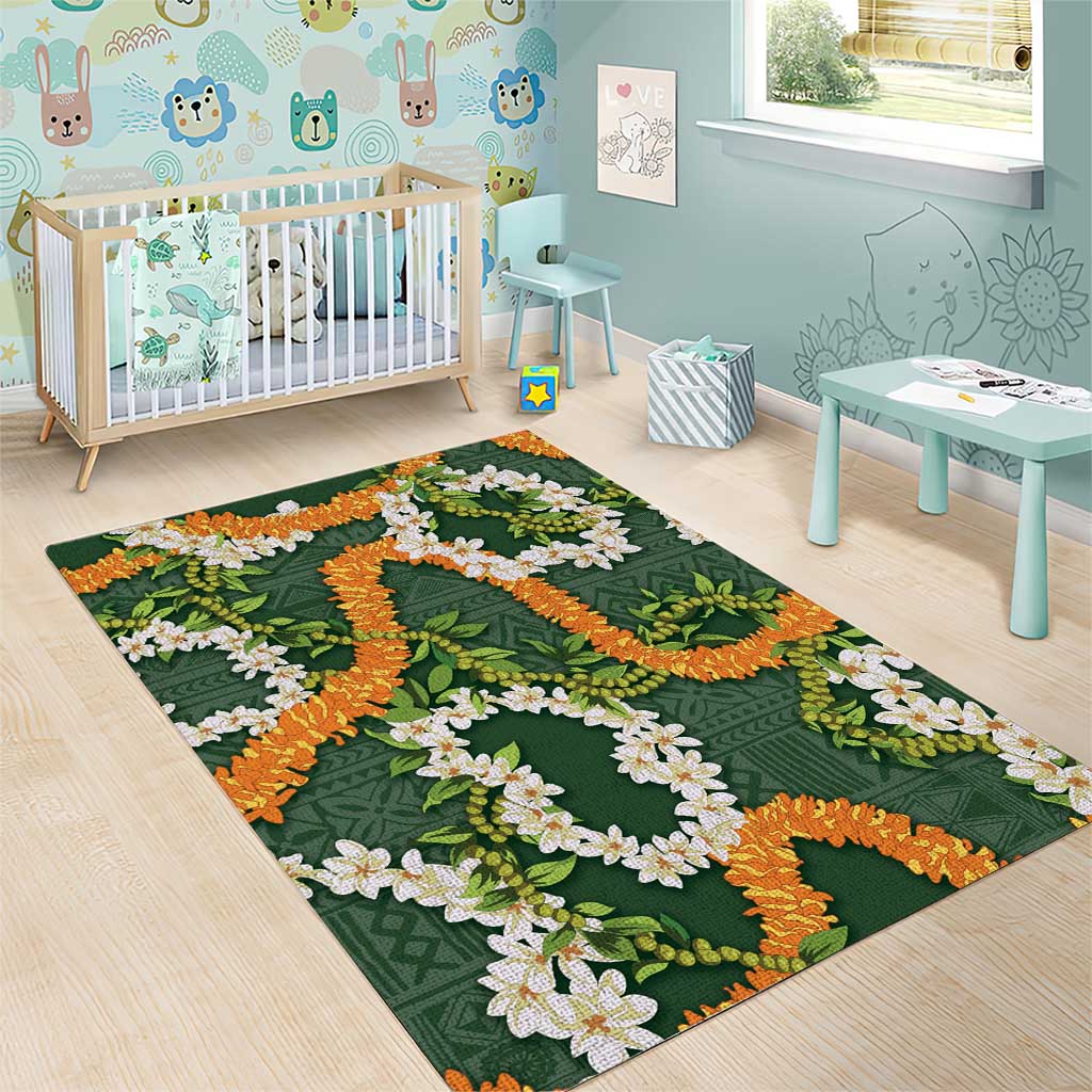 Aloha Festive Hawaii Area Rug Mokihana - Maile and Ilima on Forest Green LT7 - Polynesian Pride