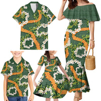 Aloha Festive Hawaii Family Matching Mermaid Dress and Hawaiian Shirt Mokihana - Maile and Ilima on Forest Green LT7 - Polynesian Pride