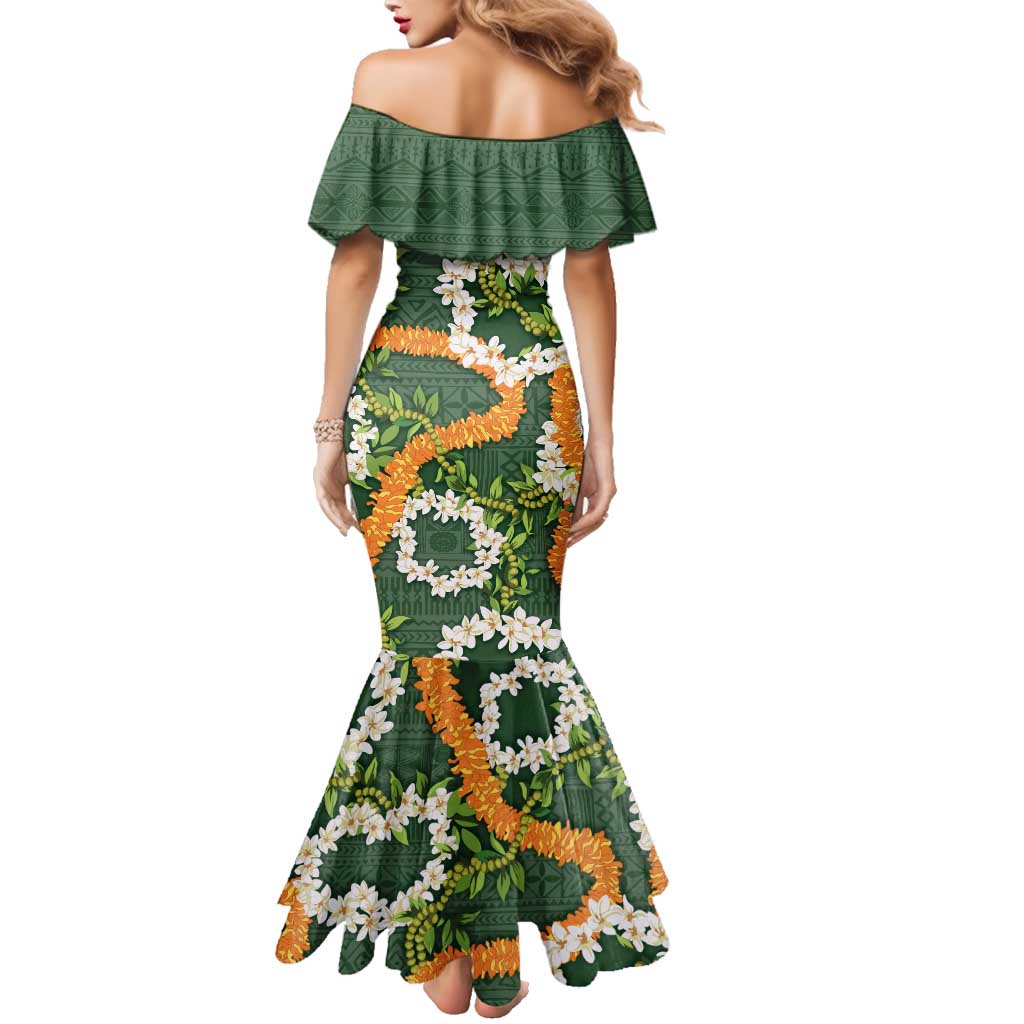 Aloha Festive Hawaii Family Matching Mermaid Dress and Hawaiian Shirt Mokihana - Maile and Ilima on Forest Green LT7 - Polynesian Pride
