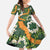 Aloha Festive Hawaii Family Matching Off The Shoulder Long Sleeve Dress and Hawaiian Shirt Mokihana - Maile and Ilima on Forest Green - Polynesian Pride