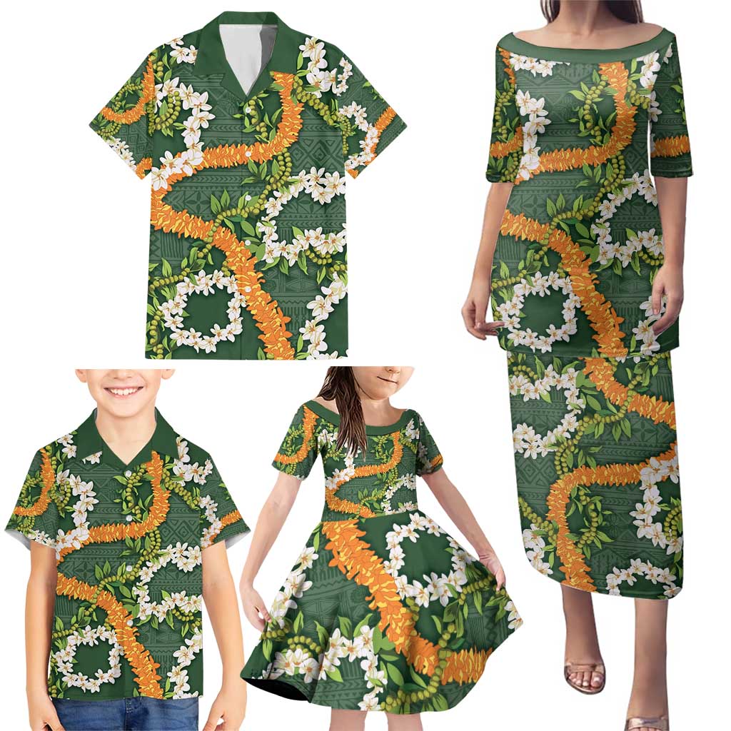 Aloha Festive Hawaii Family Matching Puletasi and Hawaiian Shirt Mokihana - Maile and Ilima on Forest Green LT7 - Polynesian Pride