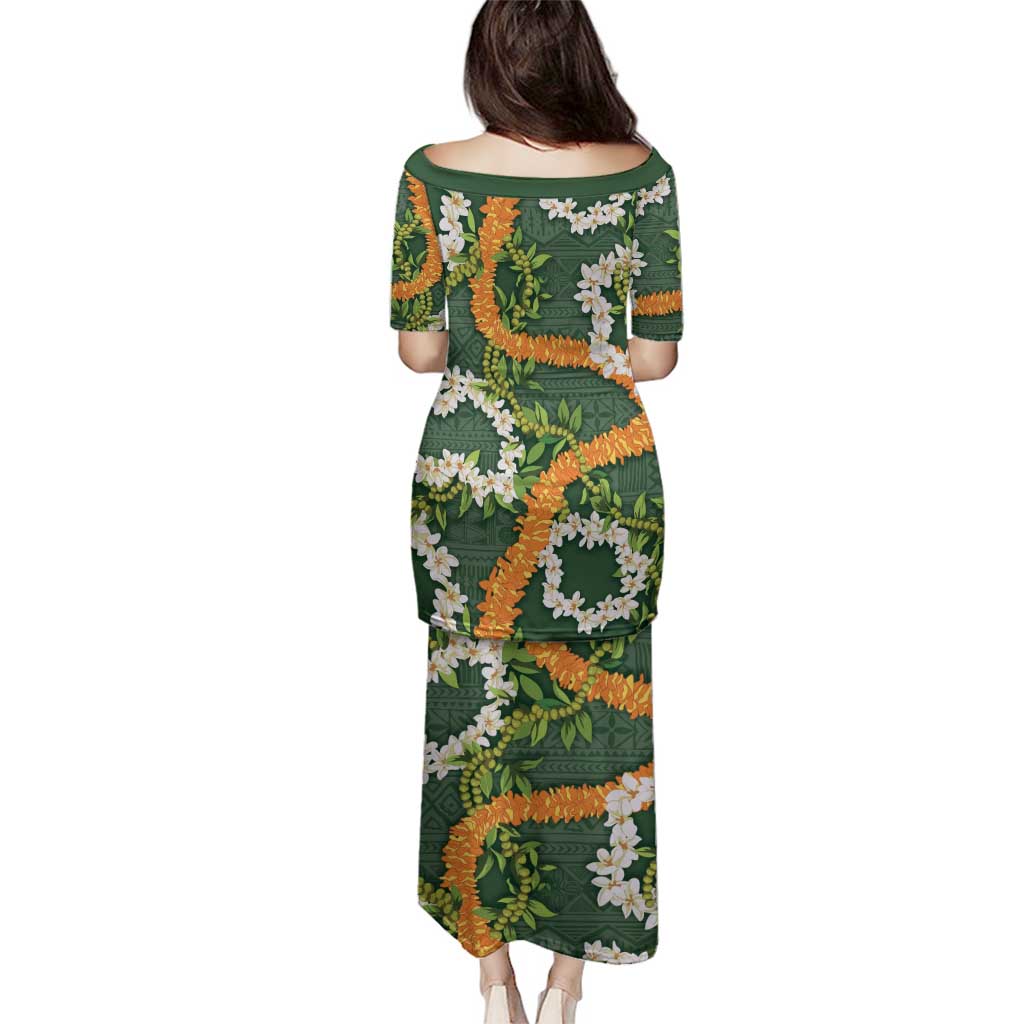 Aloha Festive Hawaii Family Matching Puletasi and Hawaiian Shirt Mokihana - Maile and Ilima on Forest Green LT7 - Polynesian Pride